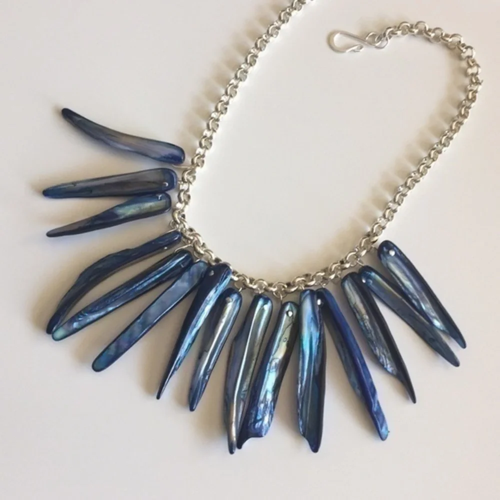 Handmade Blue Shell Statement Necklace Coastal Luxury Textured Bold Unique